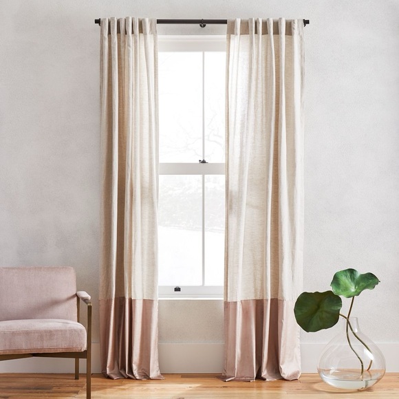 West Elm Other - West Elm European Set Flax Linen & Luster Velvet Two Tone Window Curtain Panel